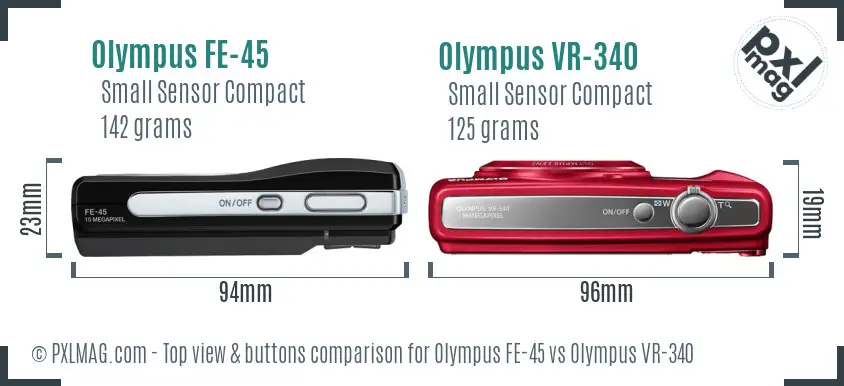 Olympus FE-45 vs Olympus VR-340 top view buttons comparison