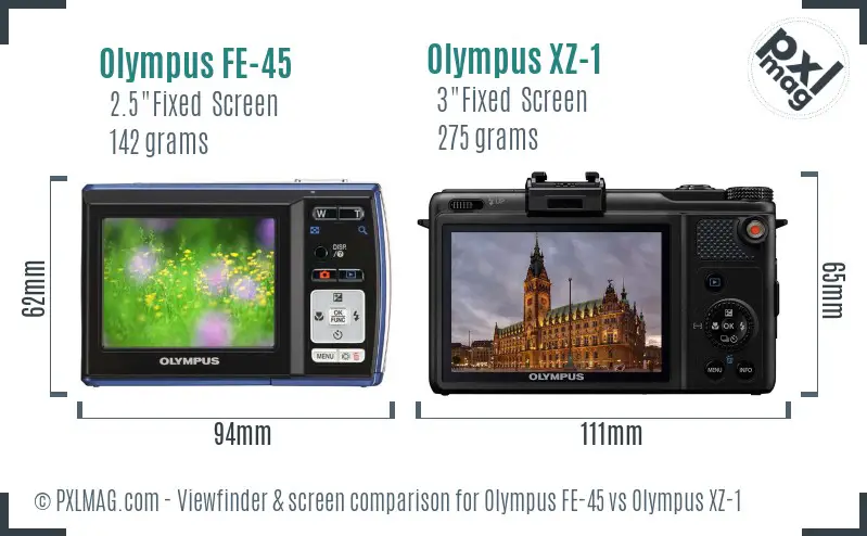 Olympus FE-45 vs Olympus XZ-1 Screen and Viewfinder comparison