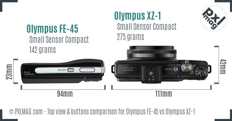 Olympus FE-45 vs Olympus XZ-1 top view buttons comparison