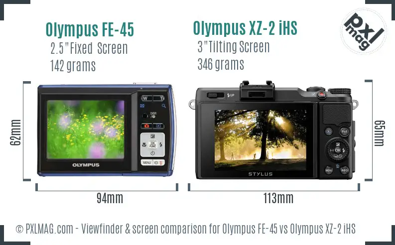 Olympus FE-45 vs Olympus XZ-2 iHS Screen and Viewfinder comparison