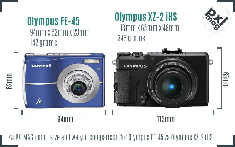Olympus FE-45 vs Olympus XZ-2 iHS size comparison