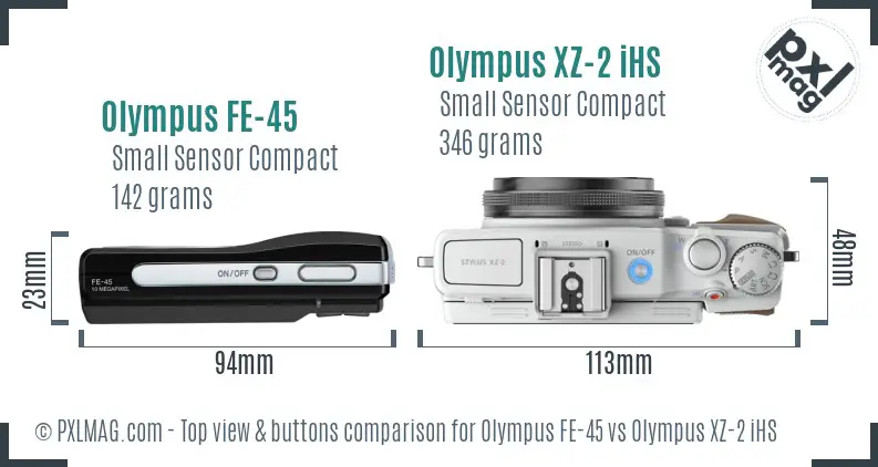Olympus FE-45 vs Olympus XZ-2 iHS top view buttons comparison