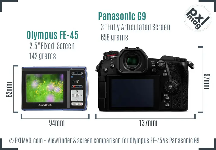 Olympus FE-45 vs Panasonic G9 Screen and Viewfinder comparison