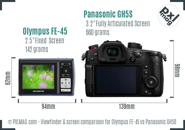 Olympus FE-45 vs Panasonic GH5S Screen and Viewfinder comparison