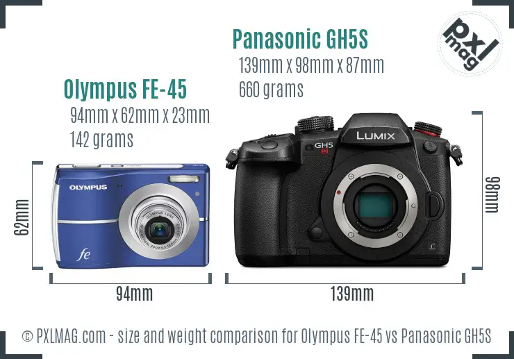 Olympus FE-45 vs Panasonic GH5S size comparison