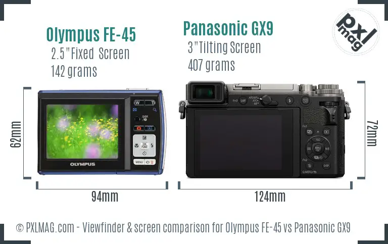 Olympus FE-45 vs Panasonic GX9 Screen and Viewfinder comparison