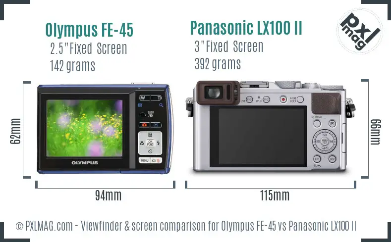 Olympus FE-45 vs Panasonic LX100 II Screen and Viewfinder comparison