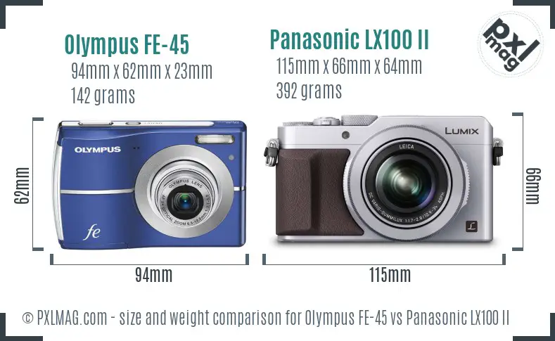 Olympus FE-45 vs Panasonic LX100 II size comparison