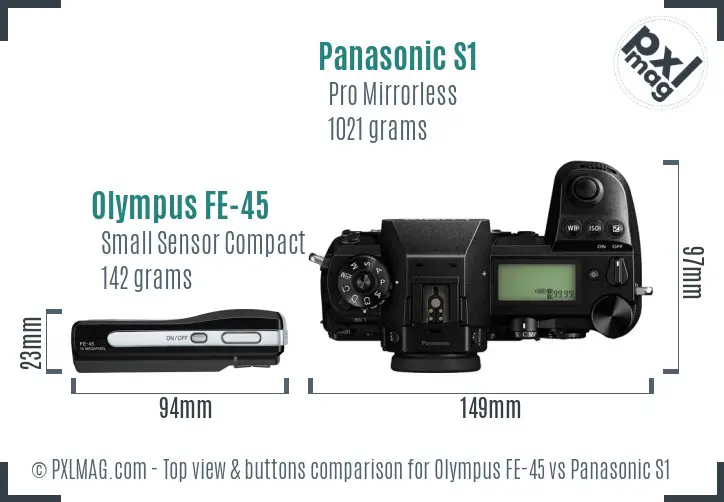 Olympus FE-45 vs Panasonic S1 top view buttons comparison