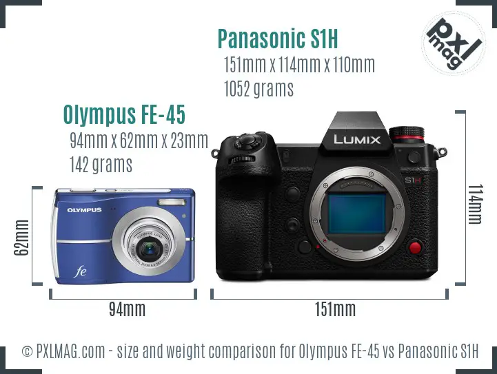 Olympus FE-45 vs Panasonic S1H size comparison
