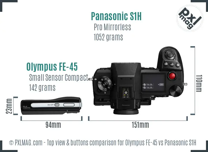 Olympus FE-45 vs Panasonic S1H top view buttons comparison