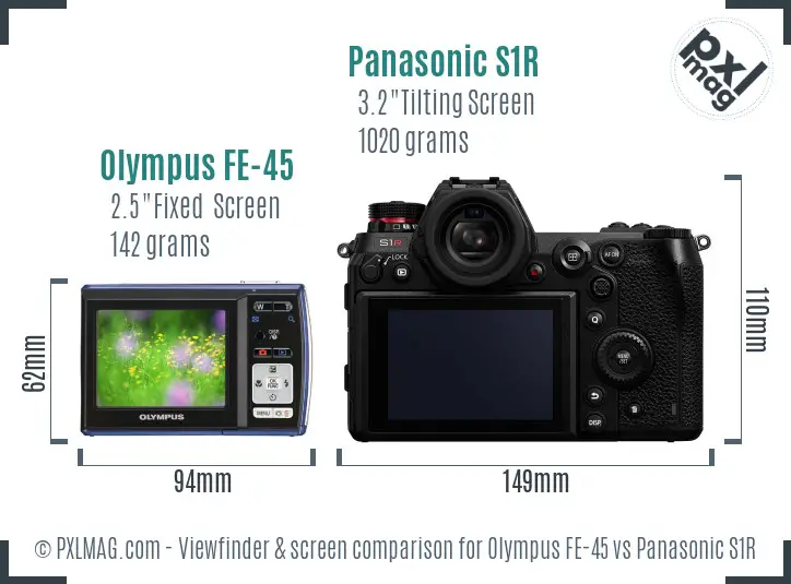 Olympus FE-45 vs Panasonic S1R Screen and Viewfinder comparison