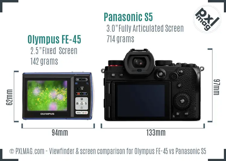 Olympus FE-45 vs Panasonic S5 Screen and Viewfinder comparison