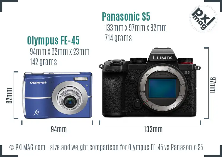 Olympus FE-45 vs Panasonic S5 size comparison