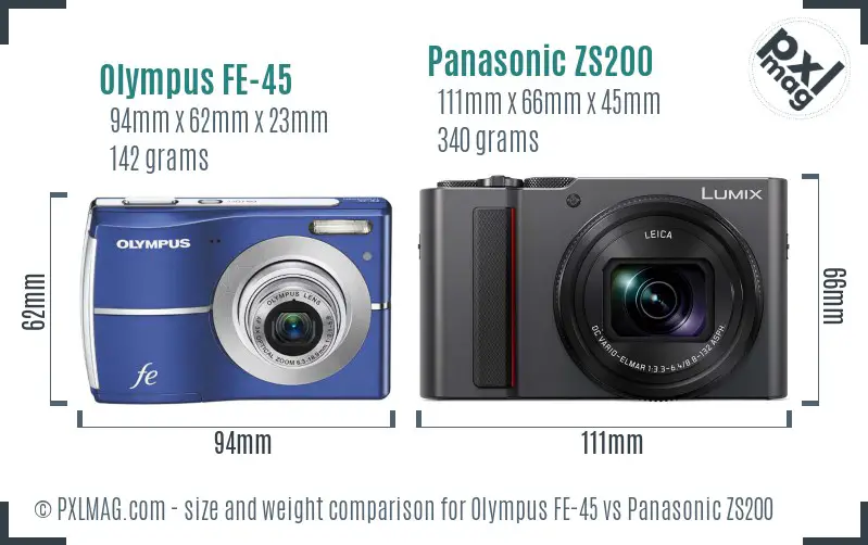 Olympus FE-45 vs Panasonic ZS200 size comparison
