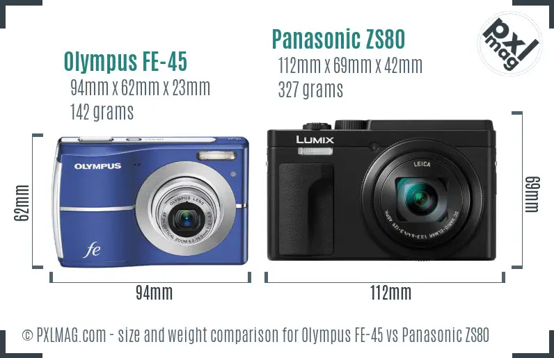 Olympus FE-45 vs Panasonic ZS80 size comparison