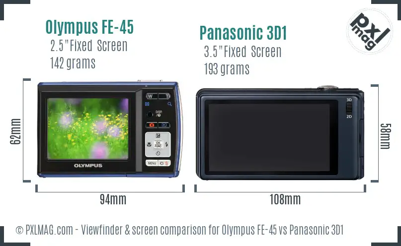 Olympus FE-45 vs Panasonic 3D1 Screen and Viewfinder comparison