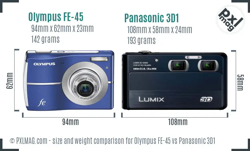 Olympus FE-45 vs Panasonic 3D1 size comparison