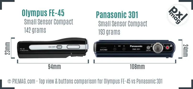 Olympus FE-45 vs Panasonic 3D1 top view buttons comparison