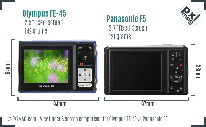 Olympus FE-45 vs Panasonic F5 Screen and Viewfinder comparison