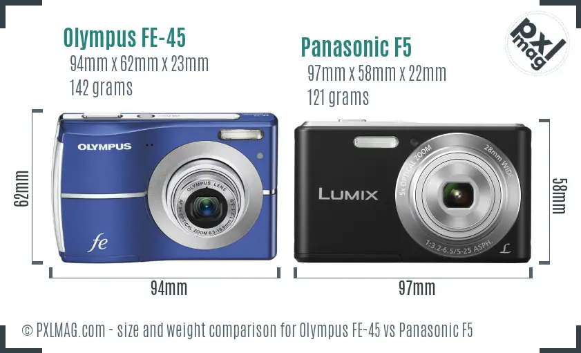 Olympus FE-45 vs Panasonic F5 size comparison
