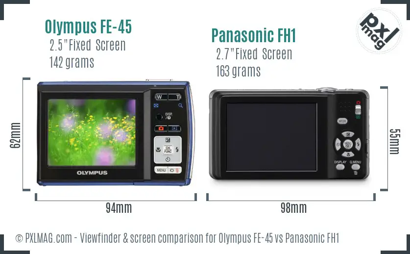 Olympus FE-45 vs Panasonic FH1 Screen and Viewfinder comparison