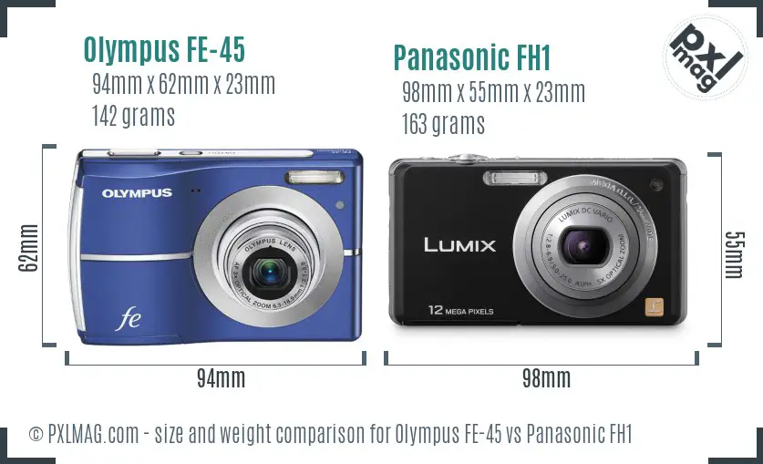 Olympus FE-45 vs Panasonic FH1 size comparison