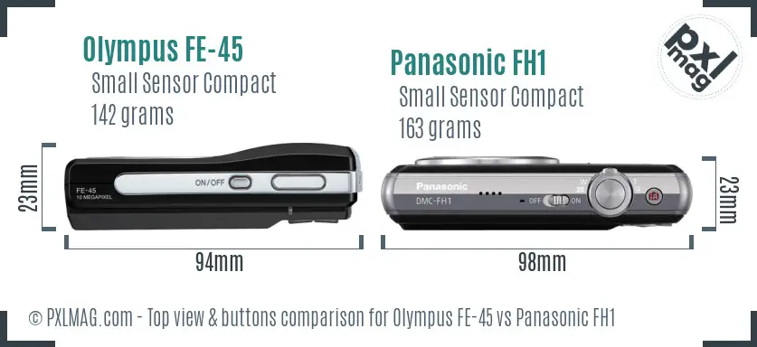 Olympus FE-45 vs Panasonic FH1 top view buttons comparison
