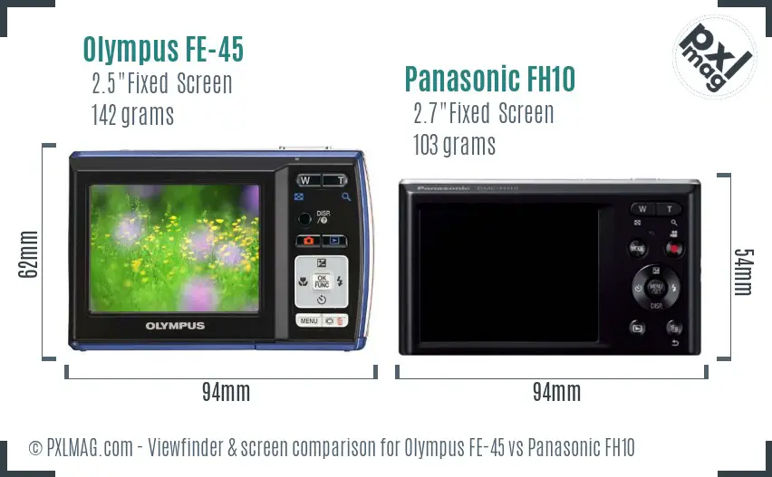 Olympus FE-45 vs Panasonic FH10 Screen and Viewfinder comparison
