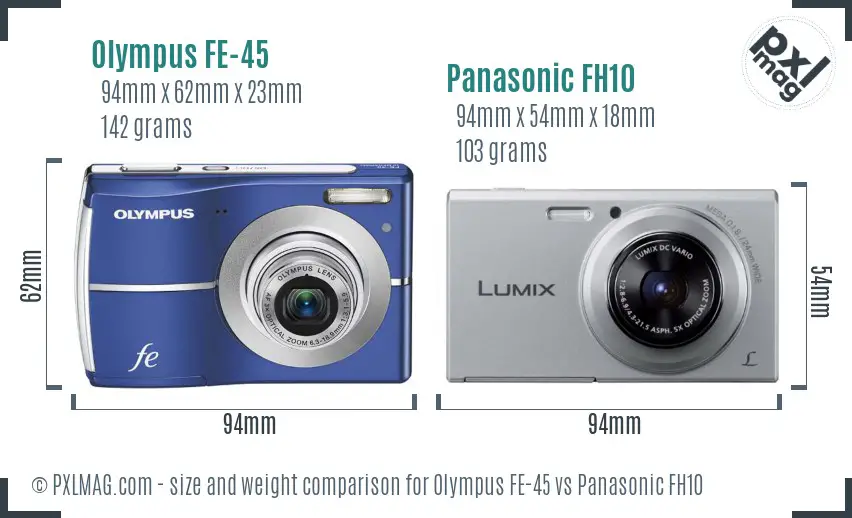 Olympus FE-45 vs Panasonic FH10 size comparison