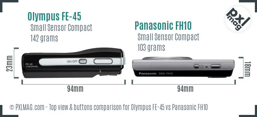 Olympus FE-45 vs Panasonic FH10 top view buttons comparison