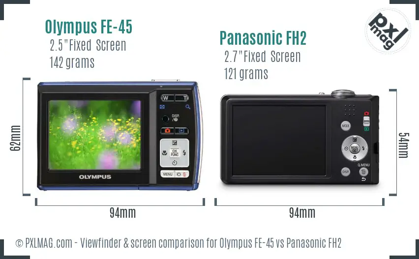 Olympus FE-45 vs Panasonic FH2 Screen and Viewfinder comparison