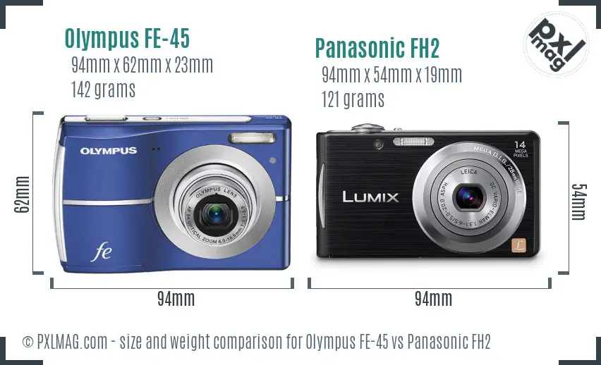 Olympus FE-45 vs Panasonic FH2 size comparison