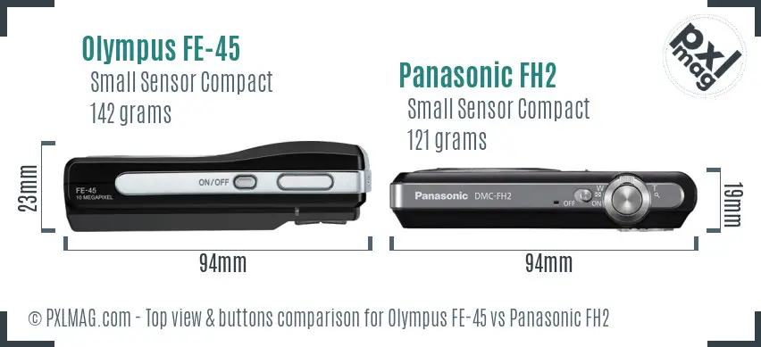 Olympus FE-45 vs Panasonic FH2 top view buttons comparison