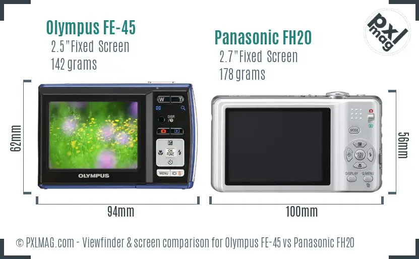 Olympus FE-45 vs Panasonic FH20 Screen and Viewfinder comparison