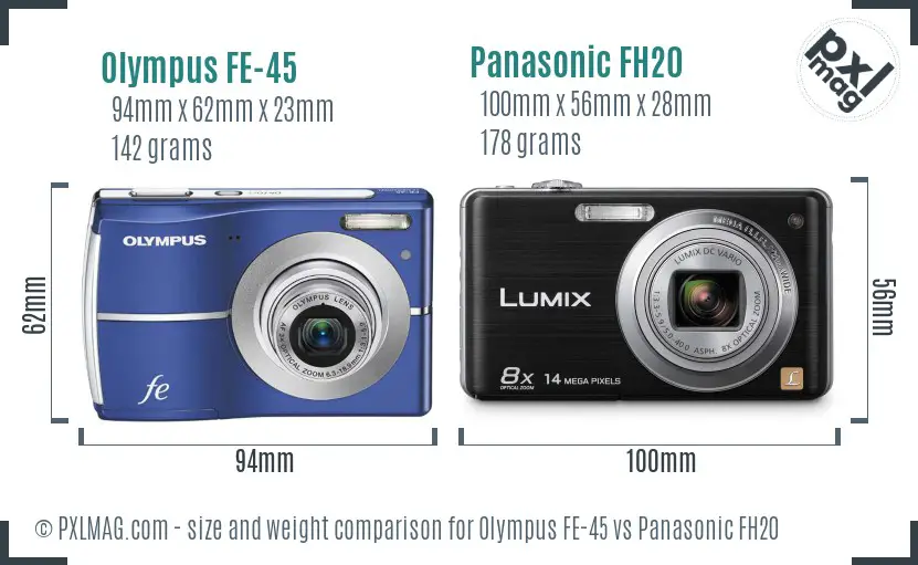 Olympus FE-45 vs Panasonic FH20 size comparison