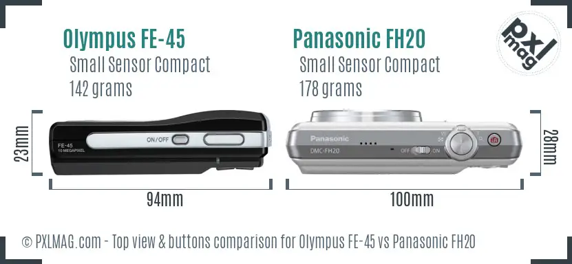 Olympus FE-45 vs Panasonic FH20 top view buttons comparison