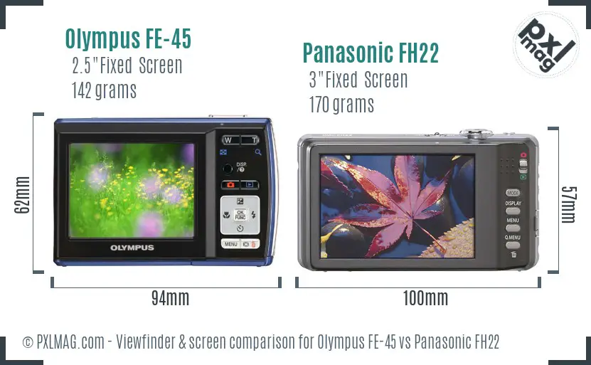 Olympus FE-45 vs Panasonic FH22 Screen and Viewfinder comparison