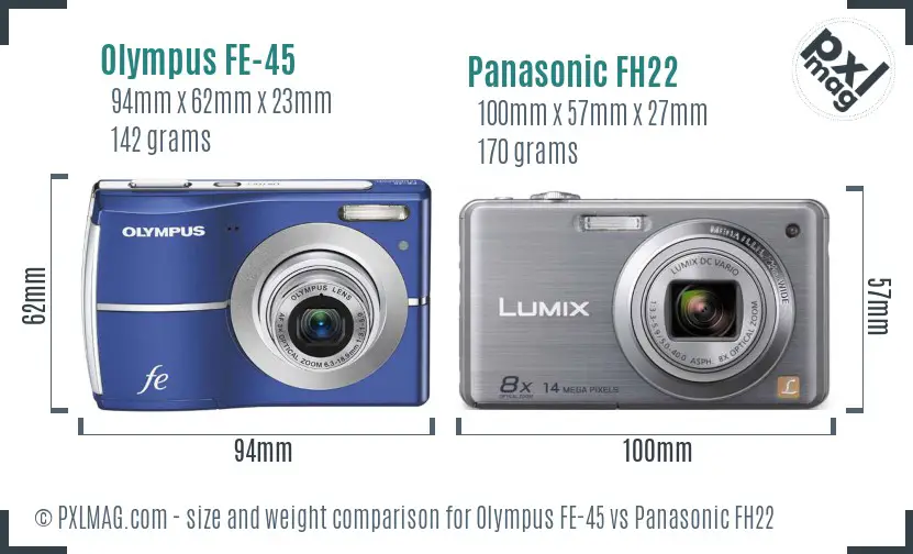 Olympus FE-45 vs Panasonic FH22 size comparison