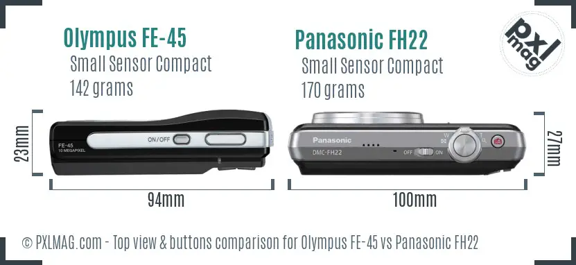 Olympus FE-45 vs Panasonic FH22 top view buttons comparison