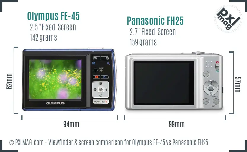 Olympus FE-45 vs Panasonic FH25 Screen and Viewfinder comparison