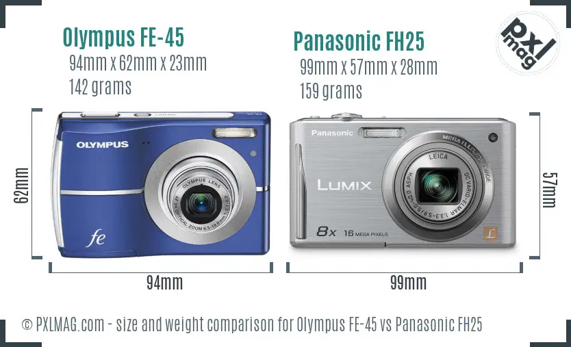 Olympus FE-45 vs Panasonic FH25 size comparison