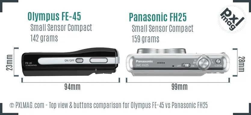Olympus FE-45 vs Panasonic FH25 top view buttons comparison