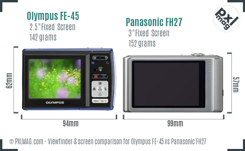 Olympus FE-45 vs Panasonic FH27 Screen and Viewfinder comparison