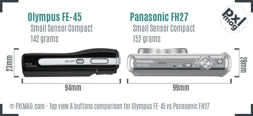 Olympus FE-45 vs Panasonic FH27 top view buttons comparison