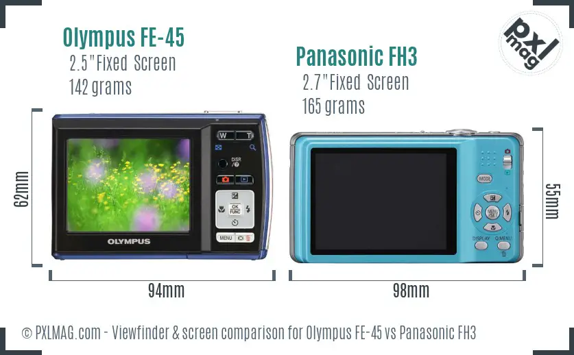 Olympus FE-45 vs Panasonic FH3 Screen and Viewfinder comparison