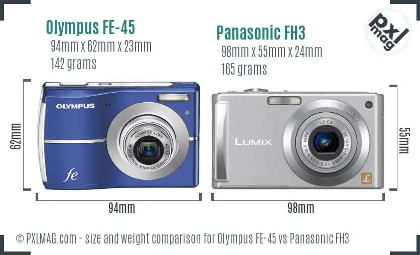 Olympus FE-45 vs Panasonic FH3 size comparison