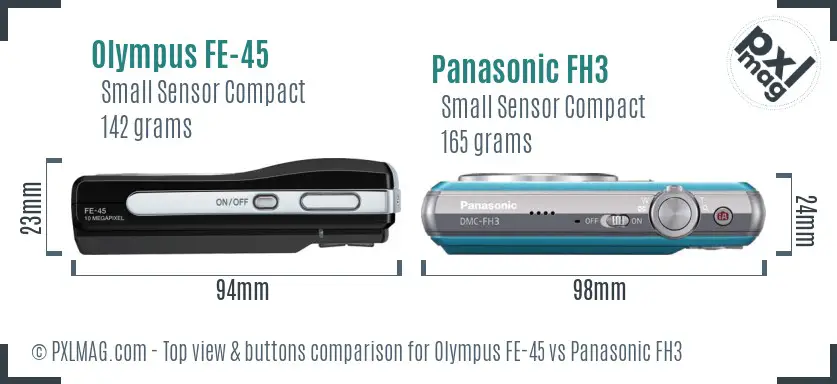 Olympus FE-45 vs Panasonic FH3 top view buttons comparison