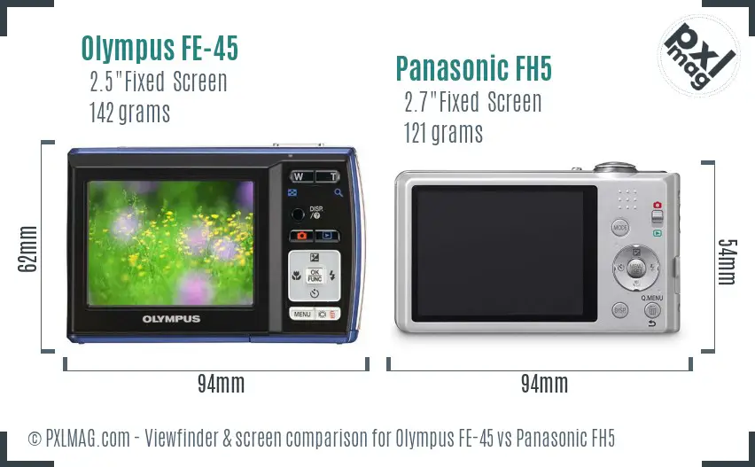 Olympus FE-45 vs Panasonic FH5 Screen and Viewfinder comparison