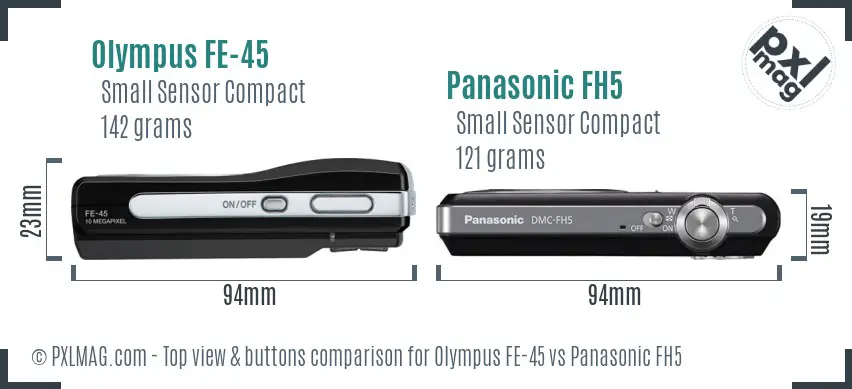 Olympus FE-45 vs Panasonic FH5 top view buttons comparison